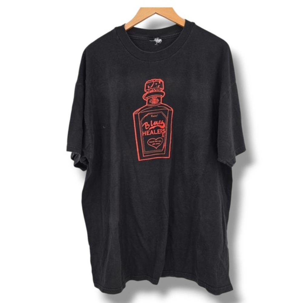 Blues Healers Graphic Grunge T-Shirt Novelty Print Short Sleeve Black 2X‎